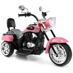 Moto Elétrica Infantil Chopper OLAKIDS Rosa 6V 3 Rodas de Treinamento Farol LED Buzina Suspensão Estrutura Metálica 3 km/h