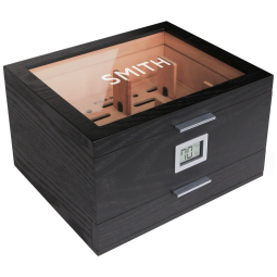 Umidor Case Elegance Monogramado com Tampa de Vidro, Espessura de Cedro, Sistema de Umidificação Fácil, Higrômetro Digital Preciso Mill