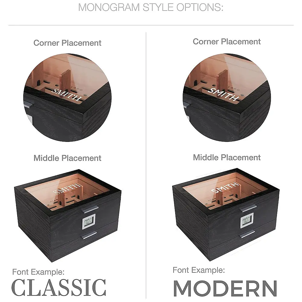Umidor Case Elegance Monogramado com Tampa de Vidro, Espessura de Cedro, Sistema de Umidificação Fácil, Higrômetro Digital Preciso Mill — foto 2