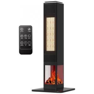 Aquecedor Elétrico com Efeito de Chamas 3D, Controle Remoto e 3 Modos, 110V 1500W, MEPTY, Preto