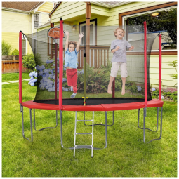 Cama Elastica Infantil com Diâmetro e Cesta de Basquete para até 100 kg, JOYMOR, Vermelho