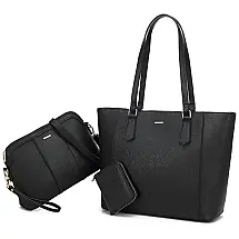 Lovevook Conjunto de Bolsas Feminina de Ombro em Couro Sintético, Preta