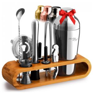 Mixology Kit Bn Profissional 10 Peças em Aço Inoxidável com Suporte, Marrom e Prata