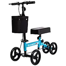 Andador 4 Rodas com Freios Duplos e Apoio para Joelho Ideal para Lesões Suporta 136kg, ELENKER, Azul