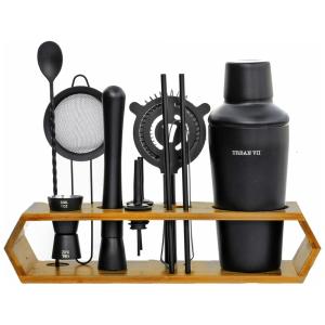 Kit Bn Profissional 12 Peças em Aço Inoxidável com Suporte de Bambu, URBAN VII, Preto