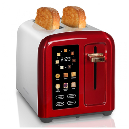 Torradeira Elétrica 2 Fatias com 7 Níveis de Tostagem com Função Descongelar e Bandejas de Migalhas Removíveis, 110v, SEEDEEM, Vermelho
