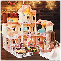 Casa de Bonecas com 7 Quartos, 3 Andares e Luz LED para Crianças de 4 Anos ou Mais, SINOMARS, Amarela