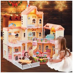 Casa de Bonecas com 7 Quartos, 3 Andares e Luz LED para Crianças de 4 Anos ou Mais, SINOMARS, Amarela