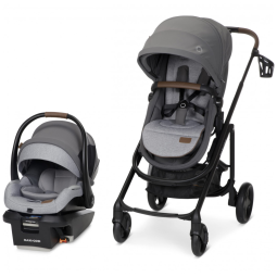 Carrinho de Bebê Travel System com Ventilação Embutida e Viseira Retrátil na Capota, Maxi-Cosi Tayla, Cinza