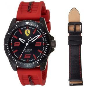 Relógio de Pulso Quartzo Aço Inoxidável Pulseira de Silicone Algarismo Arábico, FERRARI, Preto