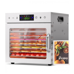 Desidratador de Alimentos com 8 bandejas em Aço Inoxidável, Proteção Contra Superaquecimento e Livro de Receitas, 110V 400W, HOPERAN, Prata