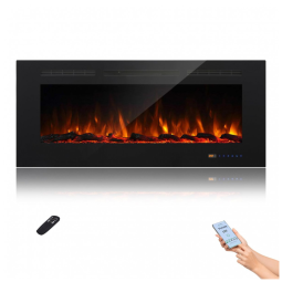 Lareira Elétrica Inteligente de 127 cm com Wi-Fi, 5 Ajustes de Chama, Troncos ou Cristais, Controle de Temperatura por Painel Touch