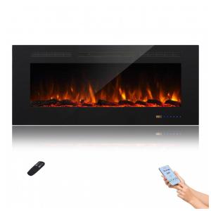 Lareira Elétrica Inteligente de 127 cm com Wi-Fi, 5 Ajustes de Chama, Troncos ou Cristais, Controle de Temperatura por Painel Touch