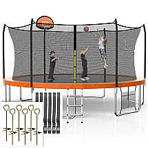 SKOK Cama Elastica Infantil com Diâmetro , Cesta de Basquete e Rede de Proteção para até 180 kg, Laranja