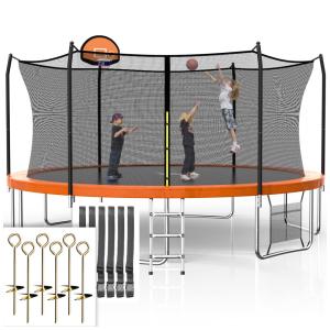 SKOK Cama Elastica Infantil com Diâmetro , Cesta de Basquete e Rede de Proteção para até 180 kg, Laranja