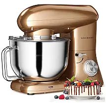 Batedeira Planetária Elétrica 7L com 6 Velocidades Aço Inoxidável 660W, Dourada, 110v, SASA ROCOO, Dourado
