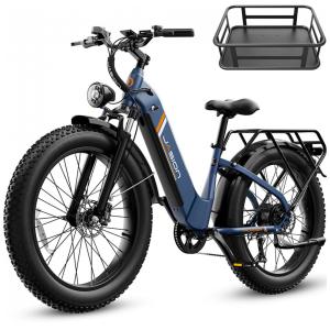 Bicicleta elétrica Jasion Thunder azul elétrico pneus 26x4 motor 750W nominal 1800W pico bateria 48V 18Ah 864Wh quadro aço carbono 7 marchas