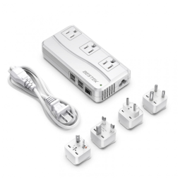 Transformador de Tensão 220V para 110V até 250W com 4 Portas USB 6A e Adaptadores Universais, BESTEK, Branco