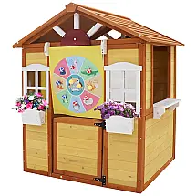 Casinha Infantil de Madeira para Área Externa com Janelas, Porta e Suportes para Vasos de Flores, OAFNLWU