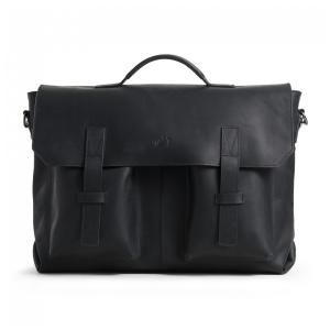 Bolsa Carteiro Masculina de Couro Grão Integral para Laptop com 15 Polegadas e Fecho Magnético, VELEZ, Preta