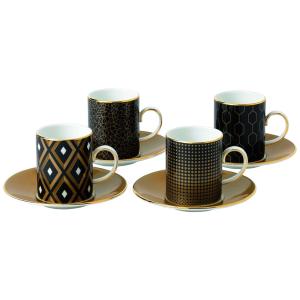 Jogo de Xícaras e Pires para Café com Tema Geométrico, Capacidade de 170mL e Material de Porcelana, Waterford 40007553, Colorida