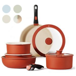 Jogo de Panelas e Frigideiras Antiaderentes em Granito com 11 Peças e Cabo Removível, CAROTE, Vermelho