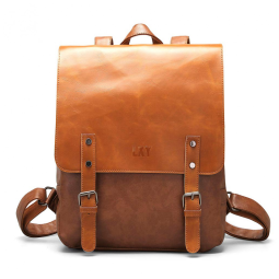 Mochila Feminina de Couro Sintético Vintage para Laptop, LXY, Marrom