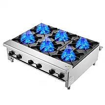 Fogão Industrial VEVOR GHP-636 6 Bocas Inox 168.000 BTU Gás Natural e GLP Bancada Comercial