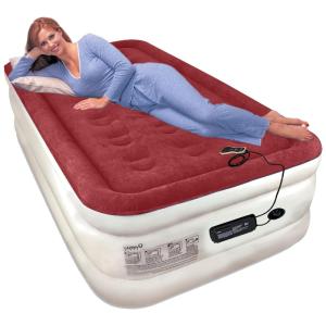 Cama Colchão Inflável 7 ajustes com Bomba de Inflar do diodo emissor de luz do remoto Twin, LAZERY SLEEP COMINHKPR126685, Vermelho