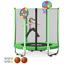 Cama Elástica Infantil para Area Externa e Interna com Cesta de Basquete, 1,5 Metros, Lovely Snail, Verde