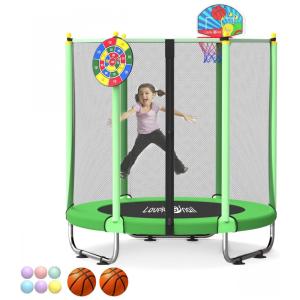 Cama Elástica Infantil para Area Externa e Interna com Cesta de Basquete, 1,5 Metros, Lovely Snail, Verde