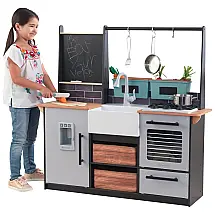 Cozinha de Brinquedo Realista Moderna com 18 Peças em Madeira para Crianças de 3 a 10 Anos, KidKraft, Cinza
