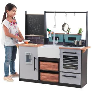Cozinha de Brinquedo Realista Moderna com 18 Peças em Madeira para Crianças de 3 a 10 Anos, KidKraft, Cinza