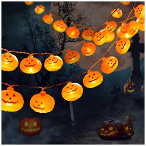 Pisca Pisca Abóbora para Decoração de Halloween a Bateria, com 2 Modos, Laranja