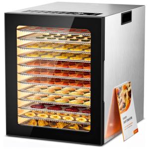 Desidratador PSIIDAN 850W 12 bandejas inox, timer digital 48h, 10 programas automáticos, controle ajustável 35-75°C