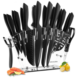 Dockorio Conjunto de Facas em Aço Inoxidável com Bloco de Bancada, 19 Peças, Preto
