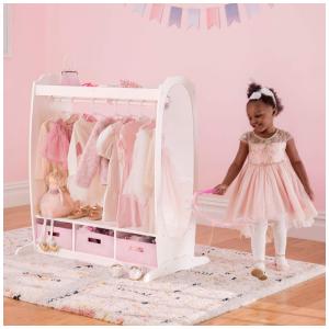 Armário infantil para fantasias Guidecraft Dress Up Storage Branco com cabideiro, espelho e cubos com caixas de tecido