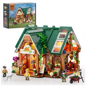 Conjunto de Blocos de Montar FUNWHOLE Loja Fazenda LED, 1523 Peças, Portas Abertas e Teto Removível, Interativo