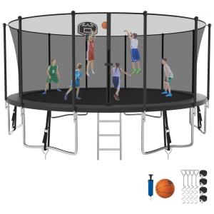 Trampolim SKYUP 1500LBS 16 15 14 12 FT Trampolim para 7 10 crianças e adultos, Tranpolim externo à prova de vento com rede de proteção