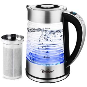 Chaleira Elétrica 1.8L 1500W com Temperatura Ajustável e desligamento automático, OCOOKO, Prateado