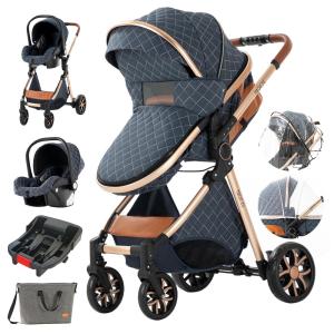 Carrinho de Bebê 2 em 1 Travel System com Base para Carro e Dobra Fácil, MoLi, Azul