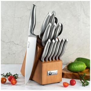 BF .F DESDE Conjunto de Facas em Aço Inoxidável com Bloco de Bancada, 16 Peças, BF BILL.F SINCE 1983, Prateado