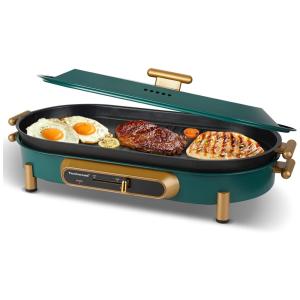 Churrasqueira Elétrica Portátil serve 5 Porções com Painel de Controle, 1200W, 110v, TECHWOOD TWRG 01G, Verde