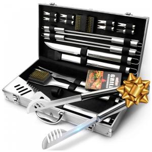 Kit Churrasco na Grelha 19 Peças de Aço Inoxidável com Estojo de zenamento, GRILLART COMINHKPR135822, Prateado