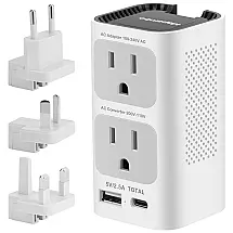 Transformador Conversor de Tensão 220V para 110V com Plugues Universais e Porta USB, USBC, Mapambo