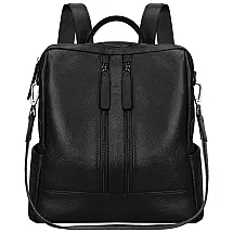 Mochila Feminina de Couro Preto S ZONE, Conversível em Bolsa de Ombro, Compacta e Elegante