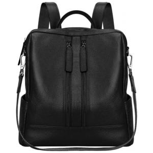 Mochila Feminina de Couro Conversível para Bolsa de Ombro, S ZONE, Preta