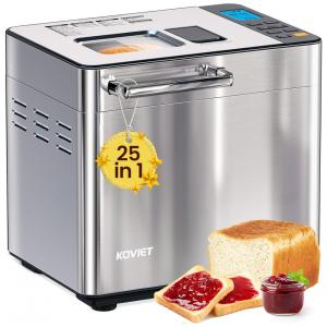 Máquina de Pão 25 em 1 KOVIET, Aço Inoxidável Prata, Dispensador Duplo Automático, Gluten-Free, Timer 15H, Painel Touch