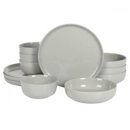 Aparelho de Jantar com 12 Peças de Porcelana Ideal para 4 Pessoas, Gibson Home Oslo, Cinza
