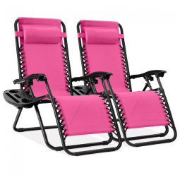 Conjunto de 2 Cadeiras Reclináveis de Gravidade Zero em Aço com Tela de Malha Ajustável da Best Choice Products - Rosa Quente/Preto